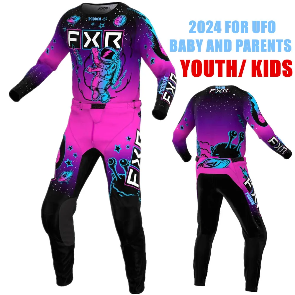 24 YOUTH Podium FXR Purple Kids MX Gear Set Off Road Kit Children Motorcycle Jersey Set Motocross Combo Dirt Bike Suit