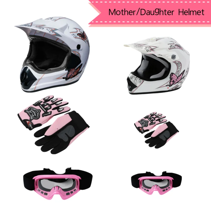 DOT Youth Helmet Child Kid Adult Pink Butterfly Dirt Bike ATV Motocross Motorcycle w/ Gloves Goggles S M L XL