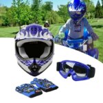 Dot Youth Kids Blue Dirt Bike Helmet Motocross Quards ATV Helmet Goggles+Gloves capacete moto  Boys Gifts full face kask