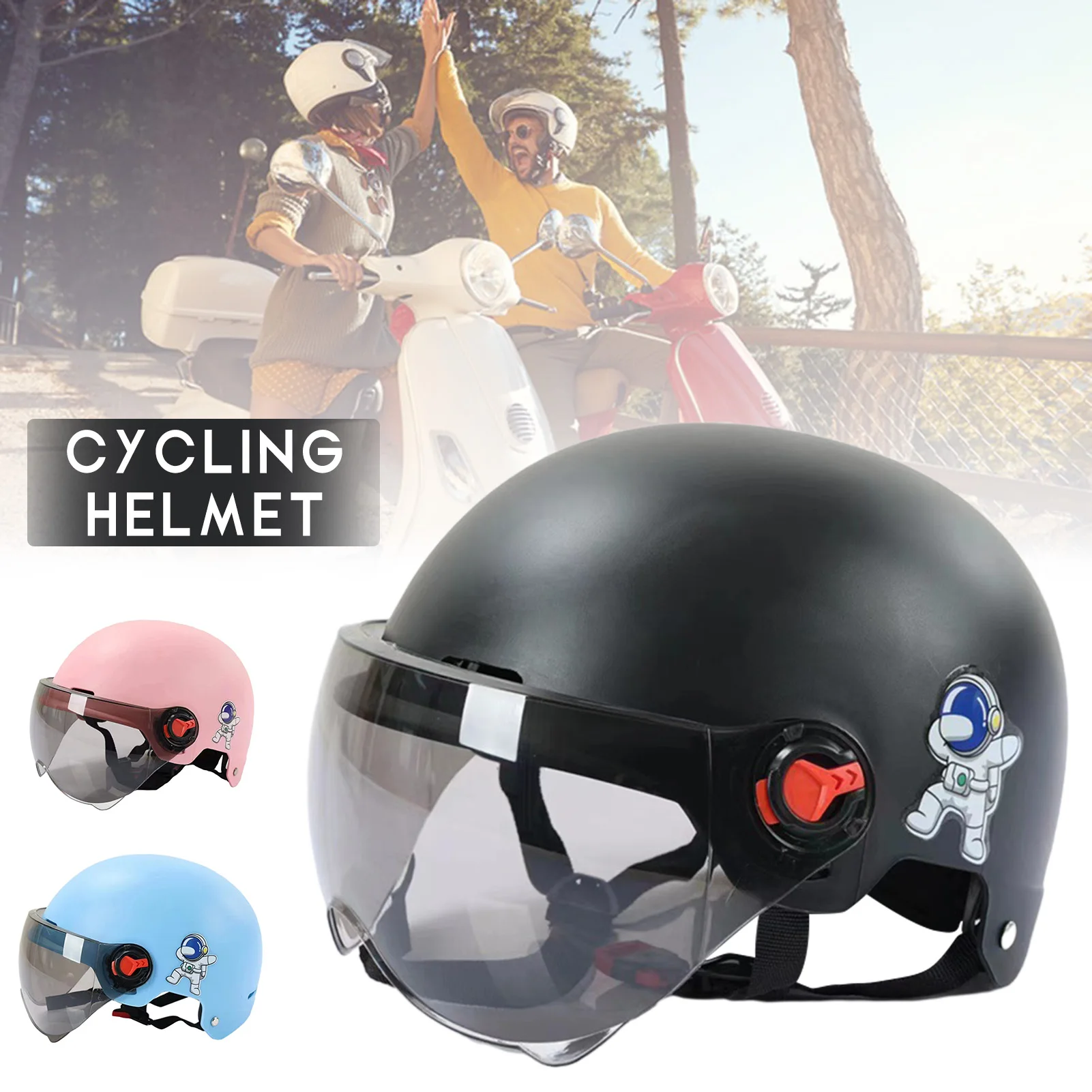 Men Motorcycle Helmet,Woman Electric Motor Car Scooter Bike Open Face Half Helmet,Anti-UV Safety Hat Bicycle Cap with Goggles