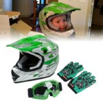 Motorcycle Youth Kids Helmet Green Flame Dirt Bike ATV Motocross Helmet MX+Goggles+Gloves capacete moto Gifts full face kask