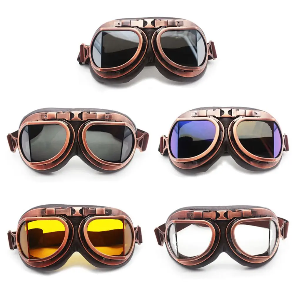 Retro Vintage Pilot Goggles Motor Protective Gear Glasses For Motorcycle Cruiser Cafe Scooter