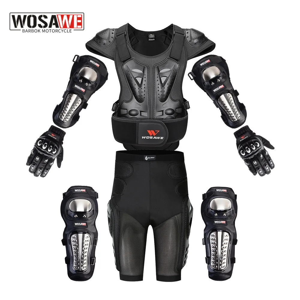 WOSAWE Adult Vest Armor Full Body Protector Motocross Armor Jacket Chest Spine Protection Gear Elbow Shoulder Knee Guard Gloves