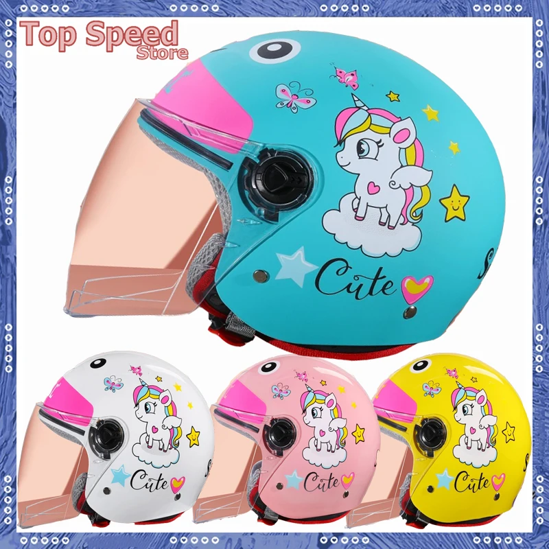 children four seasons motorcycle helmets open face electric car bike child helmet for kids boy girl unicorn cartoon cute helmets