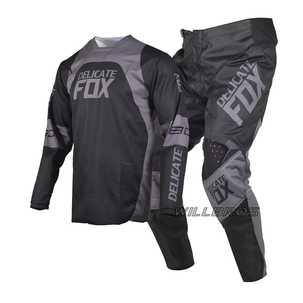 Delicate Fox Offroad MX Racing Motocross Black Jersey and Pants Combo 180 Lux Motorcycle Dirt Bike MTB DH Enduro Men’s Gear Set